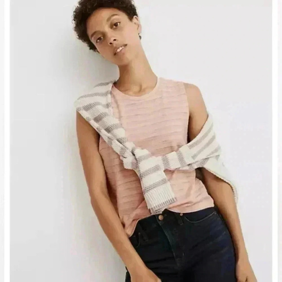 Madewell Raw-Edged Hangout Muscle Tank In Textured Stripe Size XL - Picture 3 of 4